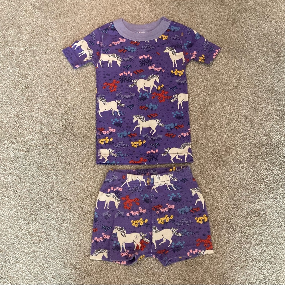 3T Hanna Andersson Summer Pajamas Set, purple, unicorns - Picture 4 of 4